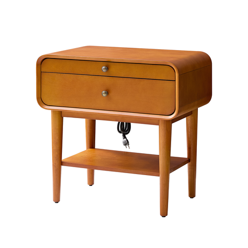 Palig 24"Tall Mid-Century Modern 2-Drawer Solid Wood Veneer with Built-In Charging End Table