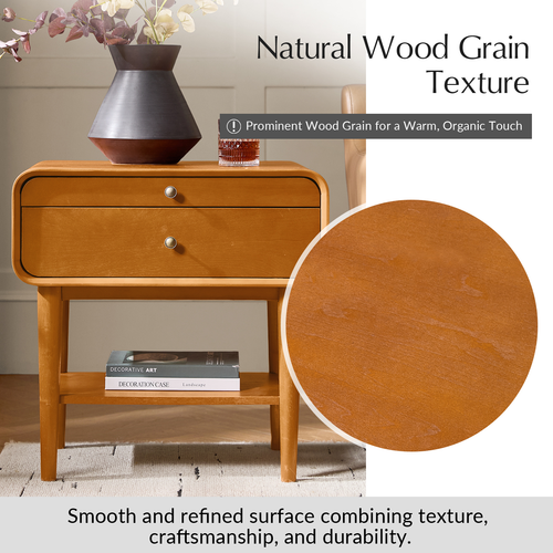 Palig 24"Tall Mid-Century Modern 2-Drawer Solid Wood Veneer with Built-In Charging End Table