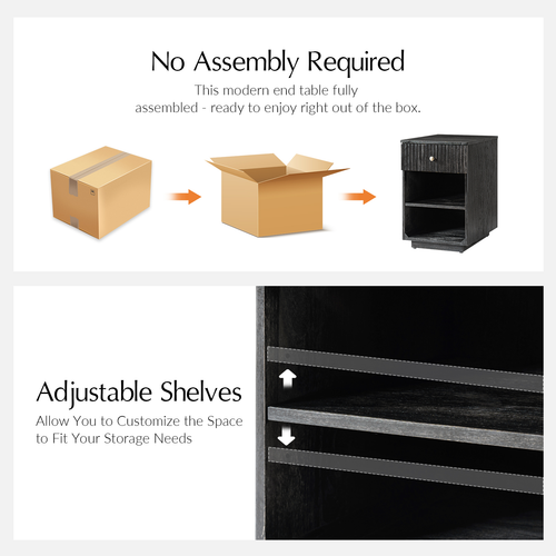 Meg Modern 24"Tall 1-Drawer Fluted Solid Wood End Table with Built-In Charging Ports