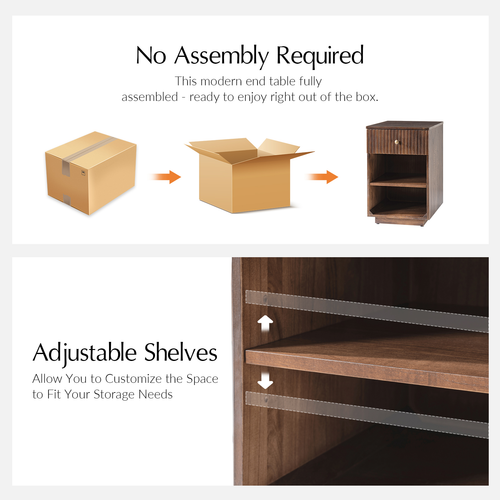 Meg Modern 24"Tall 1-Drawer Fluted Solid Wood End Table with Built-In Charging Ports