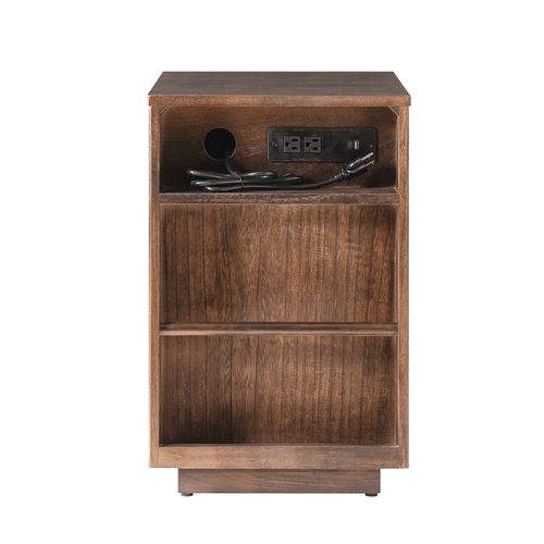 Meg Modern 24"Tall 1-Drawer Fluted Solid Wood End Table with Built-In Charging Ports