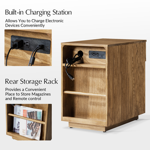 Meg Modern 24"Tall 1-Drawer Fluted Solid Wood End Table with Built-In Charging Ports