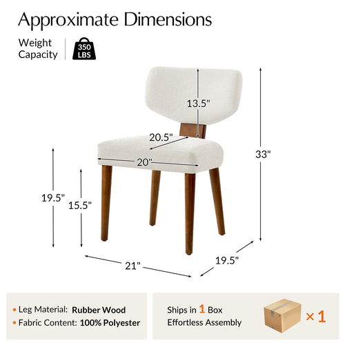 Lydia Polyester Dining Chair with Solid Wood Legs and Curved Backrest