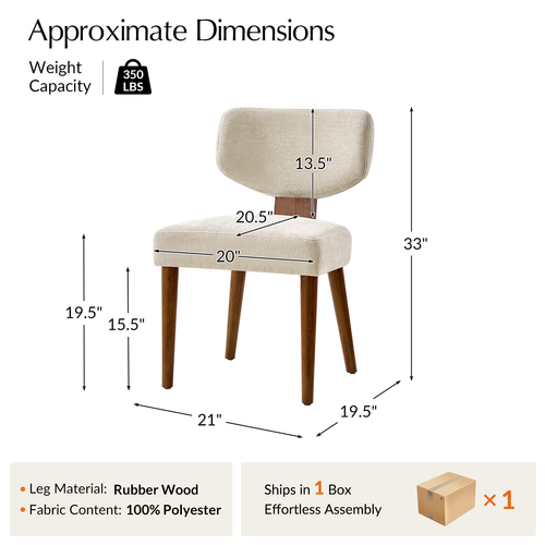 Lydia Polyester Dining Chair with Solid Wood Legs and Curved Backrest