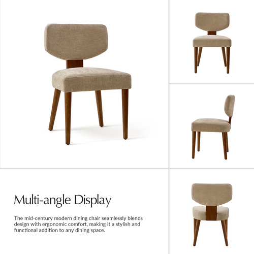 Lydia Polyester Dining Chair with Solid Wood Legs and Curved Backrest