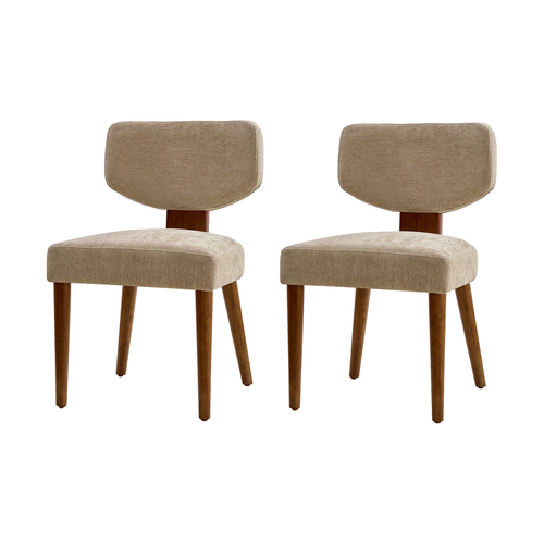 Lydia Polyester Dining Chair with Solid Wood Legs and Curved Backrest