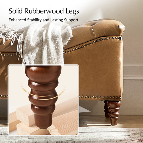 Zona 59"W Traditional Faux Leather Tufted Upholstered Storage Bench with Soild Wood Legs and Nailhead Trim
