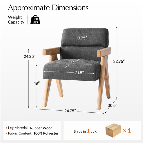 Odemaris Polyester Arm Chair with Curved Wood Arms