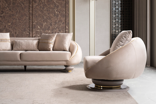 Elisyum Living Room Set in Cream