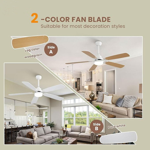 Ceiling Fan With LED Light, 6 Speed Wind, 5 Blades, Remote Control DC Motor