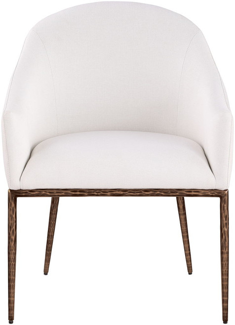 Ferro - Linen Textured Performance Fabric Upholstered Dining Arm Chair - Cream / Brushed Bronze