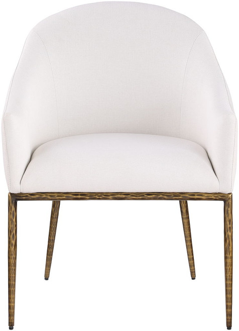 Ferro - Linen Textured Performance Fabric Upholstered Dining Arm Chair - Cream / Brushed Gold