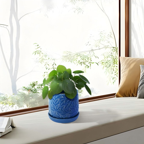 Ceramic Flowerpot, 7" Planter For Patio, Garden, Windowsill (Set of 2) - Antique Navy Blue