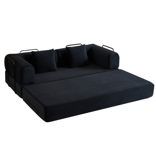 Convertible Sleeper Sofa Bed With Cylindrical Pillow, With Fixed Shape Frame