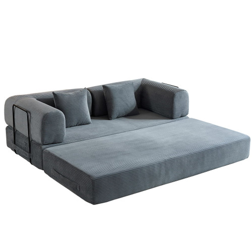 Convertible Sleeper Sofa Bed With Cylindrical Pillow, With Fixed Shape Frame
