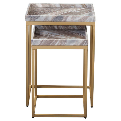Chantel - Marble Top Nesting Tables - Brown / Gold