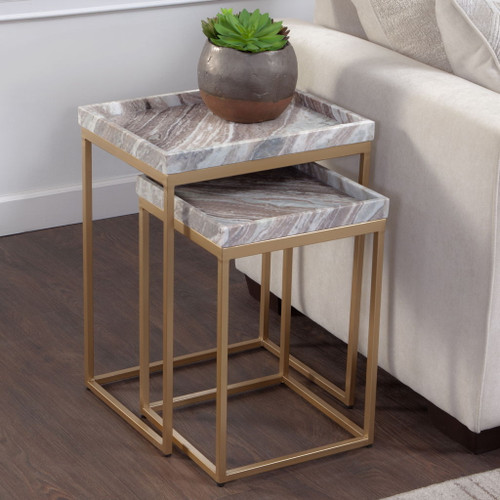Chantel - Marble Top Nesting Tables - Brown / Gold