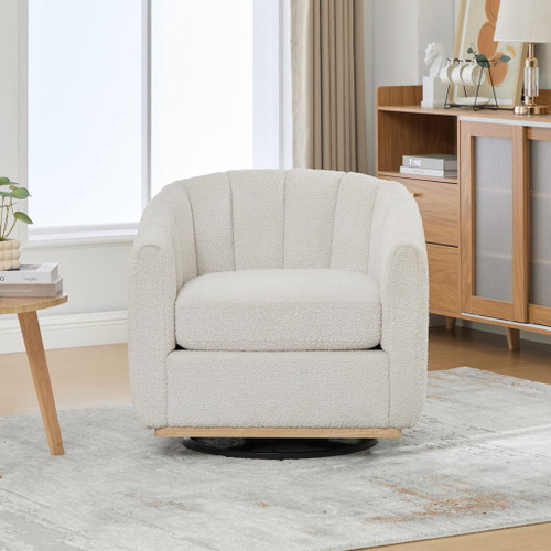 360 Degrees Swivel Upholstered Barrel Armchair For Living Room - Ivory