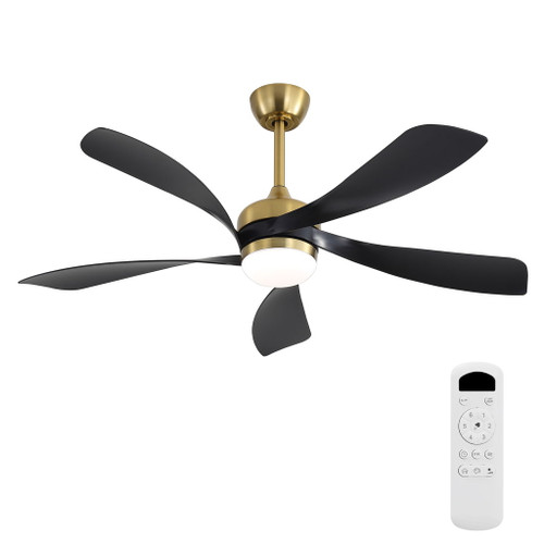 Ceiling Fan With Remote Control, Adjustable Dimmable Lighting & Silent DC Motor - Golden / Matte Black