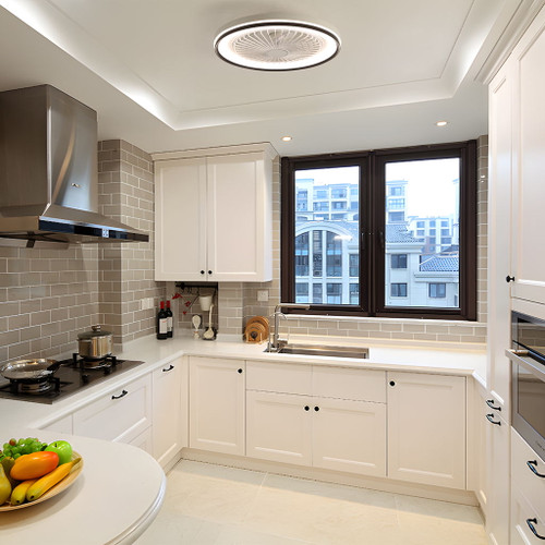 RGB Dimmable LED Enclosed Ceiling Fan With Light Flush Mount Bladeless, 6 Speed, Remote Control - White