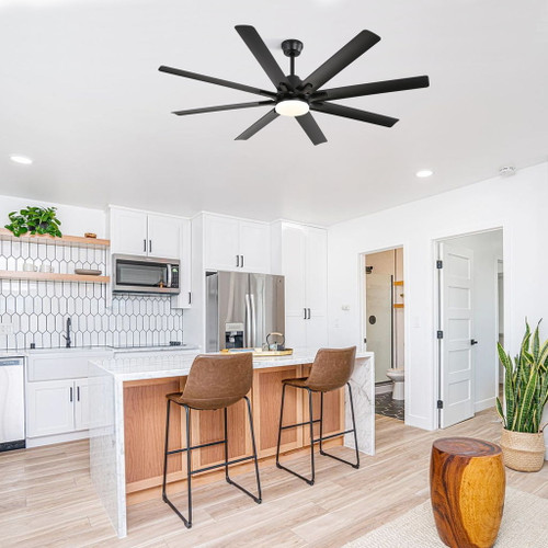 Ceiling Fan With Dimmable LED Light, 8 Blades, Smart Remote Control, Reversible DC Motor For Home Office And Living Spaces - Matte Black