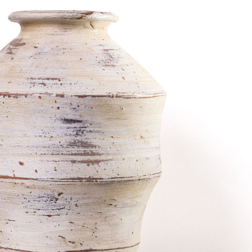 Visha - Scalloped Distressed Terracotta Vase - Cream