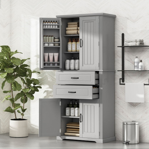 Multi Functional Storage Cabinet With Adjustable Shelves, 2 Drawers, Door Shelves