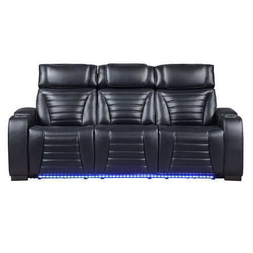 Ephron - Power Motion Sofa With Dropdown Table, Wireless Charging, Reading Light, Power Headrests & LED - Black