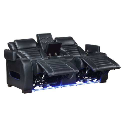 Ephron - Power Motion Loveseat With  Console, Power Headrests, LED & Speakers - Black