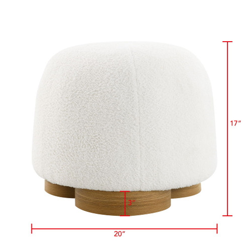 Round Soft Teddy Fabric Upholstered Ottoman With Metal Accents