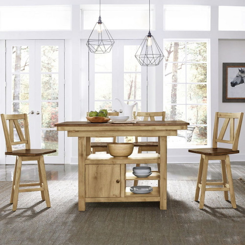 Lindsey Farm - 5 Piece Gathering Table Set - Natural & Brown