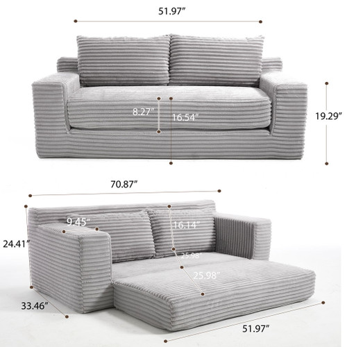 Convertible Loveseat Sofa Bed With Memory Foam & Steel Frame