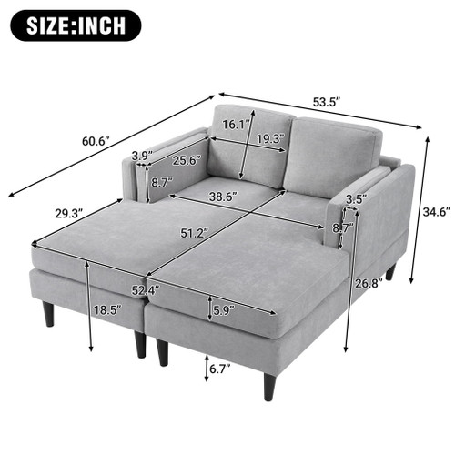 Chaise Lounge Sofa Bed With Dual Layer Armrests For Living Room
