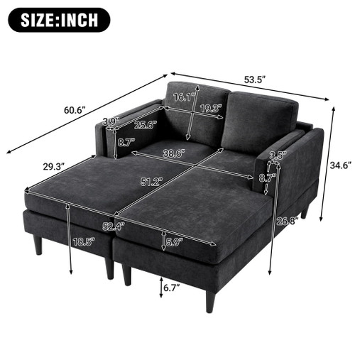 Chaise Lounge Sofa Bed With Dual Layer Armrests For Living Room