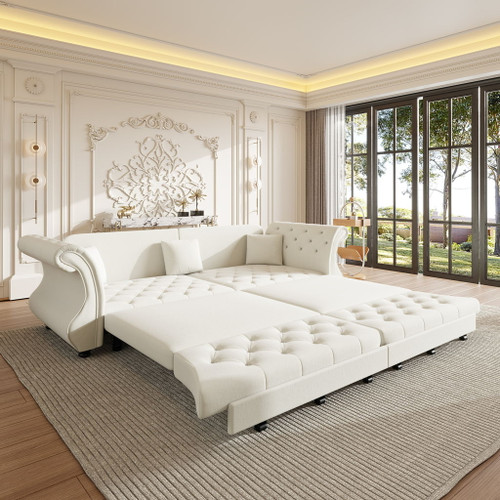 Oversized Chesterfield Pull Out Sofa Bed, Roll Arm Couch With Flower Tufting For Living Room