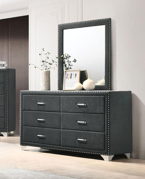 Melody - 6-Drawer Upholstered Dresser With Mirror