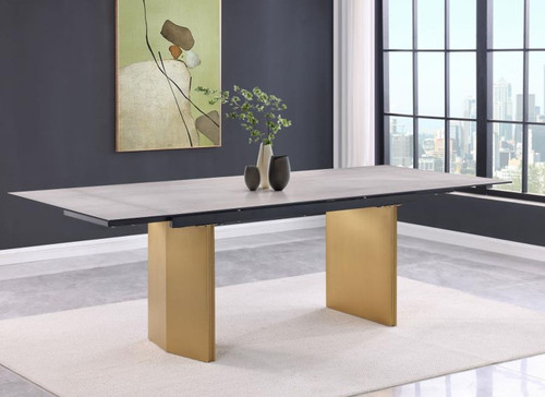 Vesa - Glass Top Extension Dining Table - Beige