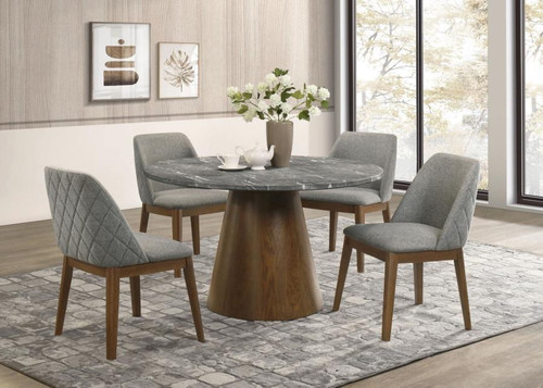 Franklin - 5 Piece Round Dining Table Set - Gray And Dark Oak