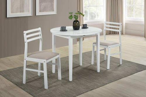 Bucknell - 3 Piece Round Drop Leaf Dining Table Set - White