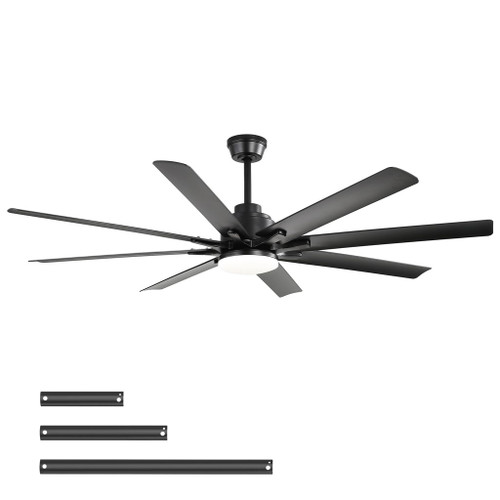 Smart Ceiling Fan With 8 Blades, Voice Remote Control, 6 Wind Speeds, Reversible DC Motor, 3 Color Lighting - Black