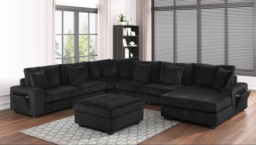 Bazoka Black 7PC Sectional in Corduroy by Happy Homes