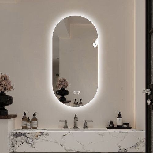 Smart Wall Mounted LED Touch Screen Mirror With Anti-Fog Function And Adjustable Lighting