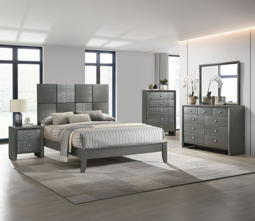 Denker - King 5 Piece Bedroom Set - Gun Metal
