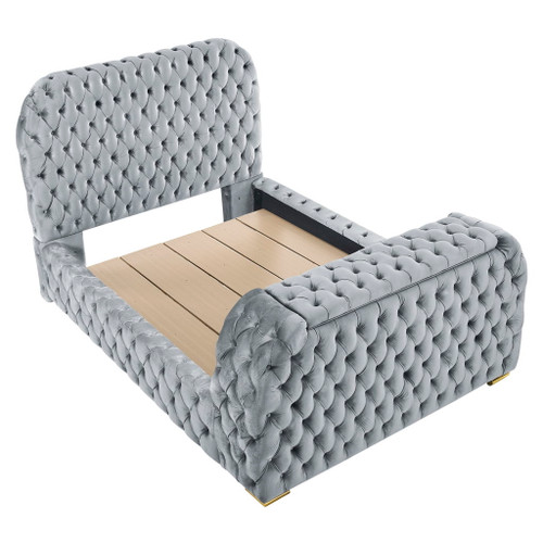 Natalia - Queen Upholstered Bed With Decking Board Set - Gray