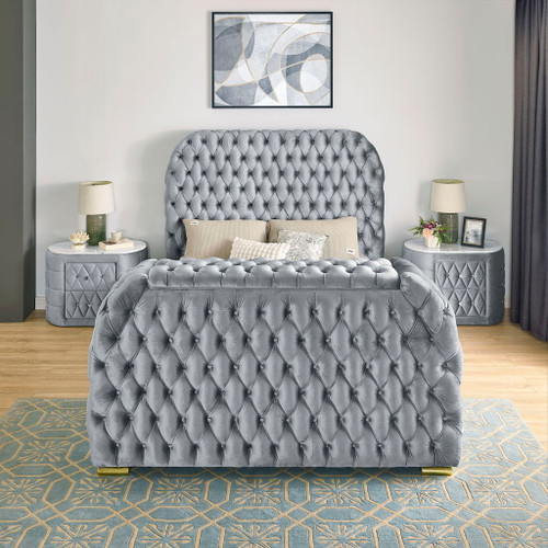 Natalia - Queen Upholstered Bed With Decking Board Set - Gray