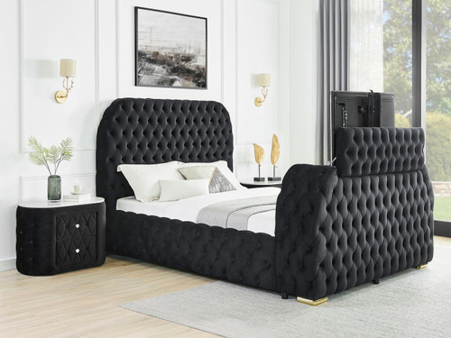 Natalia - Queen Upholstered Bed With Decking Board Set - Black