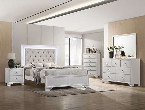 Lyssa - Full Bed With LED - Oat / Frost