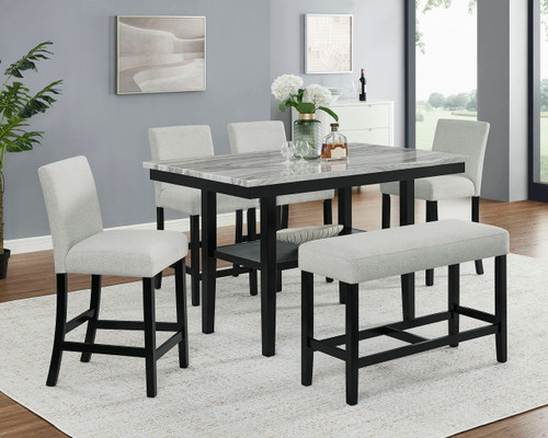 Marbel - 6 Piece Dining Room Set - Dove / Black