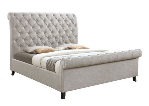 Kate - King Platform Bed - Light Gray Tweed