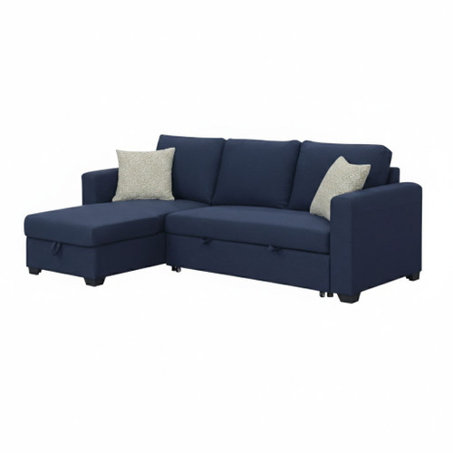Reversible Sectional With Pop Up Sleeper And Hidden Storage Chaise - Navy